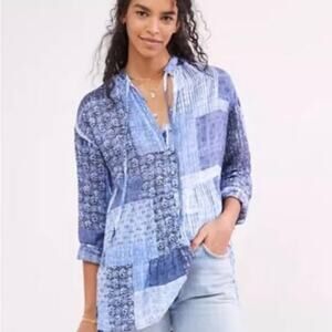 NWT / Pilcro by Anthropologie / Patchwork Tiered Tunic Blouse / sz XS